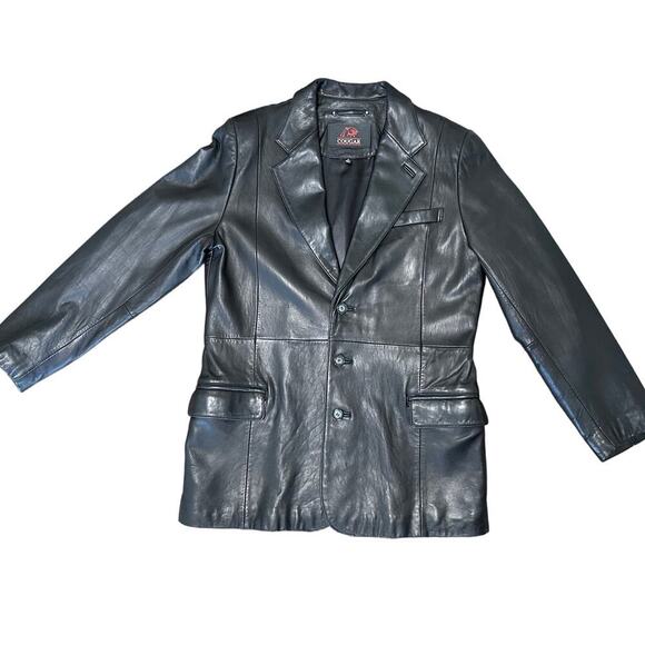 Cougar Vintage Leather Jacket Black Motorcycle Bomber Biker Heavy Hot Rod Med - Picture 1 of 16